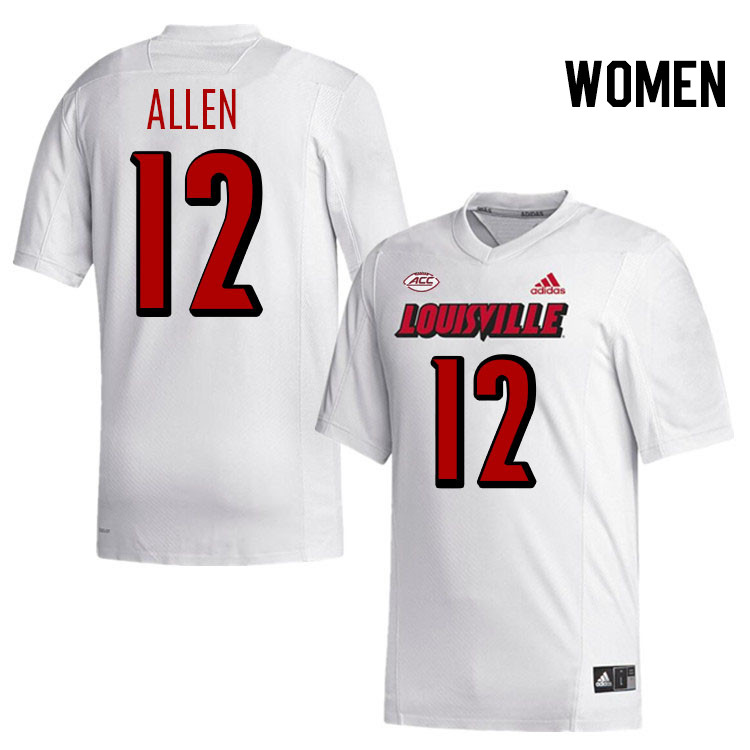 Women #12 Brady Allen Louisville Cardinals College Football Jerseys Stitched-White